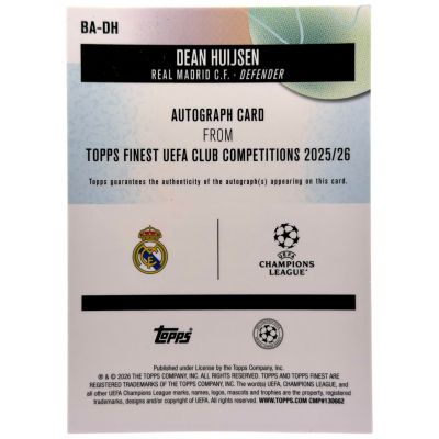 Dean Huijsen 2025-26 Topps Finest UCC AUTO #BA-DH Real Madrid