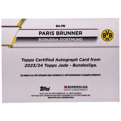 Paris Brunner 2023-24 Topps Jade Bundesliga AUTO #BA-PB Borussia Dortmund