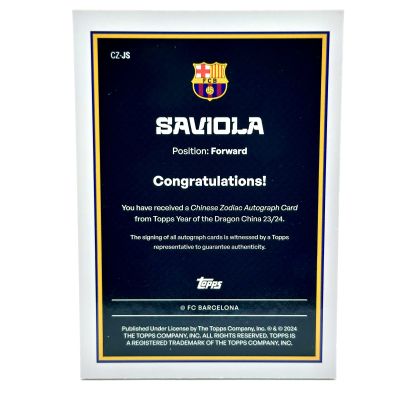 Saviola 2023-24 Topps Year Of The Dragon - AUTO #CZ-JS Barcelona