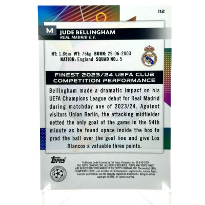 Jude Bellingham 2023-24 Topps Finest UCC - Ferris Wheel Refractors 052/135 #112 Real Madrid