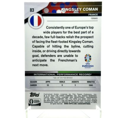 Kingsley Coman 2024 Topps Chrome UEFA Euro - Neon Green 129/150 #83 Franta