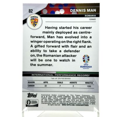 Dennis Man 2024 Topps Chrome UEFA Euro - Aqua Wave 034/199 #82 Romania