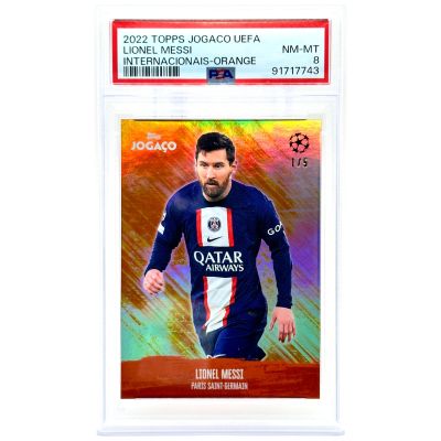 Lionel Messi 2022-23 Topps Jogaco UEFA - ORANGE 1/5 PSA 8 PSG