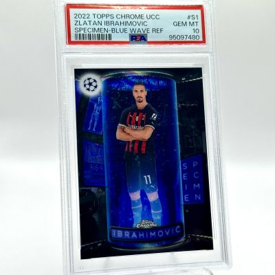 Zlatan Ibrahimovic 2022-23 Topps Chrome UCC - Specimen BLUE WAVE Refractor 03/75 #S1 AC Milan PSA 10
