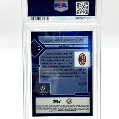 Zlatan Ibrahimovic 2022-23 Topps Chrome UCC - Specimen BLUE WAVE Refractor 03/75 #S1 AC Milan PSA 10