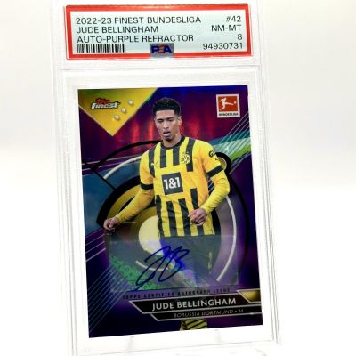Jude Bellingham 2022-23 Topps Finest Bundesliga - AUTO PURPLE Refractor 74/99 #42 Bvb Dortmund PSA 8