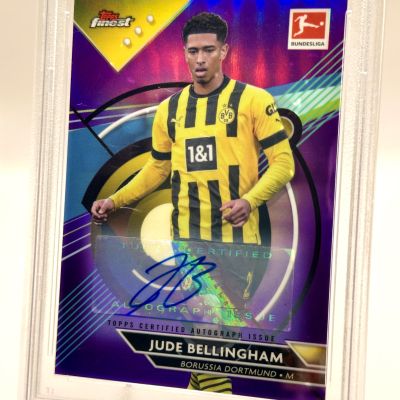 Jude Bellingham 2022-23 Topps Finest Bundesliga - AUTO PURPLE Refractor 74/99 #42 Bvb Dortmund PSA 8