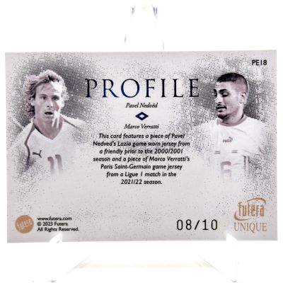 Pavel Nedved & Marco Verratti 2023 Futera Unique World Football - PROFILE RELIC SAPPHIRE 08/10 #PE18