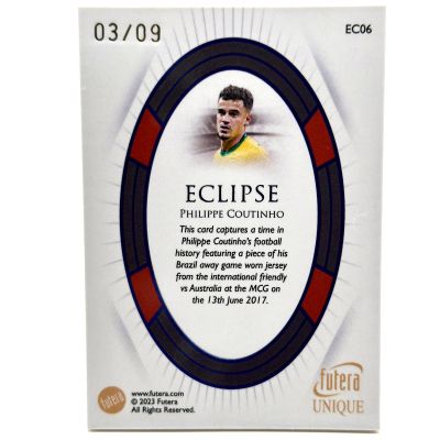 Philippe Coutinho 2023-24 Futera Unique World Football - ECLIPSE RELIC SAPPHIRE 03/09 #EC06 Brasil