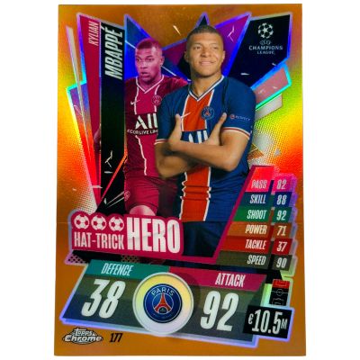 Kylian Mbappe 2020-21 Topps Chrome Match Attax ORANGE Refractor 10/25 #177 PSG