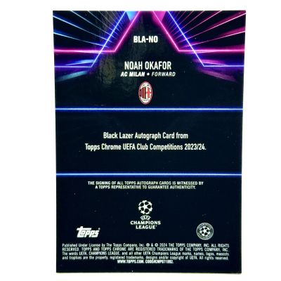 Noah Okafor 2023-24 Topps Chrome UCL - Black Lazer AUTO #BLA-NO AC Milan