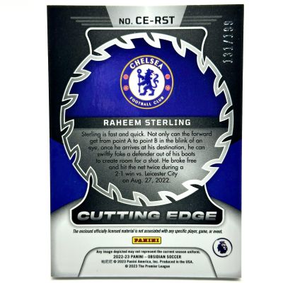 Raheem Sterling 2022-23 Panini Obsidian Soccer - Cutting Edge Dual Jersey  131/199 #CE-RST Chelsea