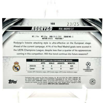 Rodrygo 2023-24 Topps UEFA Club Competitions - ORANGE 23/25 #168 Real Madrid
