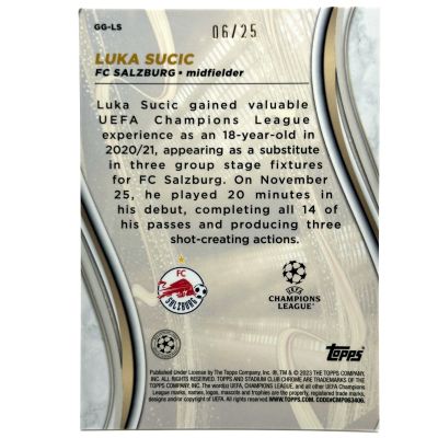 Luka Sucic 2022-23 Topps Chrome Stadium - Glimpses of Gold ORANGE 06/25 #GG-LS Salzburg