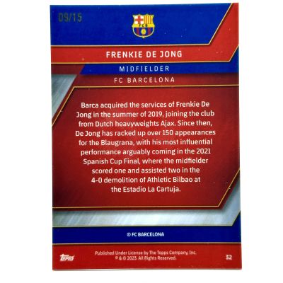 Frenkie De Jong 2022-23 Toops Chrome FC Barcelona Més Que Un Club - PURPLE 09/15 #25