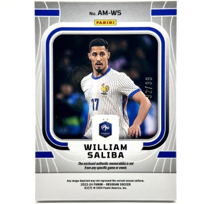 William Saliba 2023-24 Panini Obsidian Soccer - Atomic Patch Electric Etch Orange 39/99 #AM-WS France