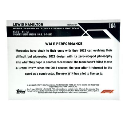 Lewis Hamilton 2023 Topps Chrome Formula 1 - F1 Cars Refractor #104 Mercedes