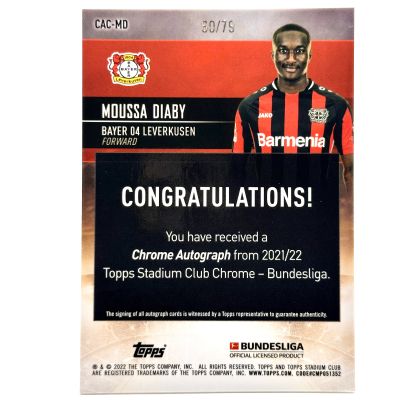 Moussa Diaby 2021-22 Topps Stadium Club Chrome Bundesliga - Auto 60/79 #CAC-MD Bayer Leverkusen