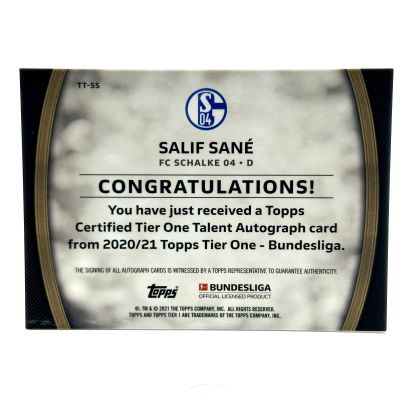 Salif Sane 2020-21 Topps Tier One Bundesliga - Talent AUTO 033/100 #TT-SS FC Schalke 04