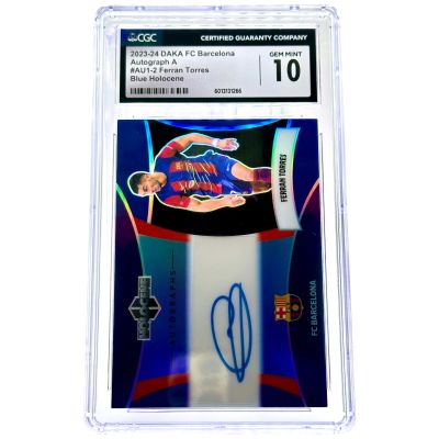 Ferran Torres 2023-24 Daka FC Barcelona- AUTO Blue Holocene 19/25 #AU1-2 CGC 10