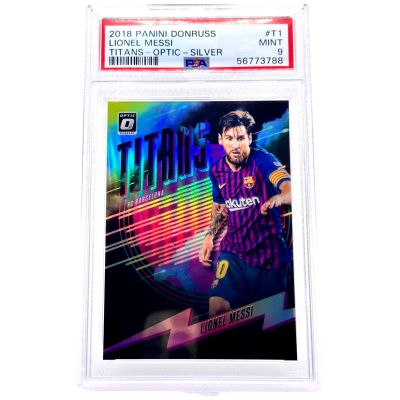 Lionel Messi 2018-19 Panini Donruss Soccer - Titans Optic Silver #T-1 FC Barcelona PSA 9