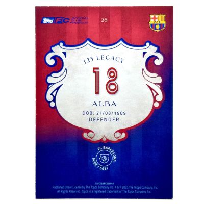 Jordi Alba 2024-25 Topps Barcelona 125 Anniversary - BLUE 65/75 #28
