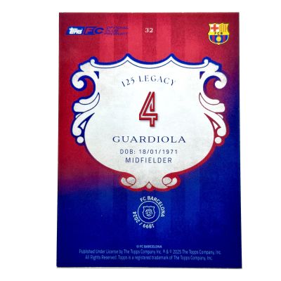 Pep Guardiola 2024-25 Topps Barcelona 125 Anniversary - BLUE 75/75 #32