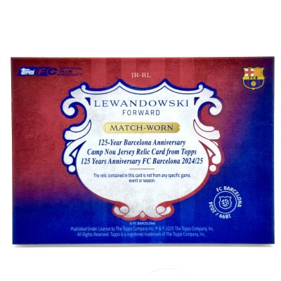 Robert Lewandowski 2024-25 Topps Barcelona 125 Anniversary - MATCH WORN PATCH 17/99 #JR-RL