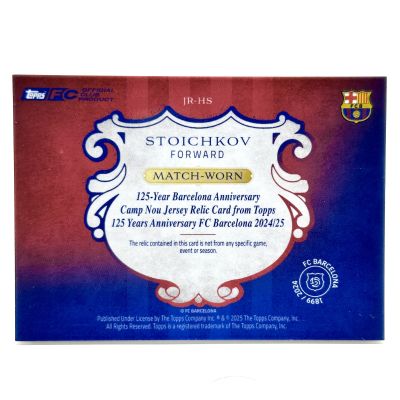 Hristo Stoichkov 2024-25 Topps Barcelona 125 Anniversary - MATCH WORN PATCH 21/99 #JR-HS