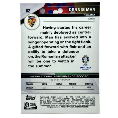 Dennis Man 2024 Topps Chrome UEFA Euro - RED Refractor 93/99 #82 Romania