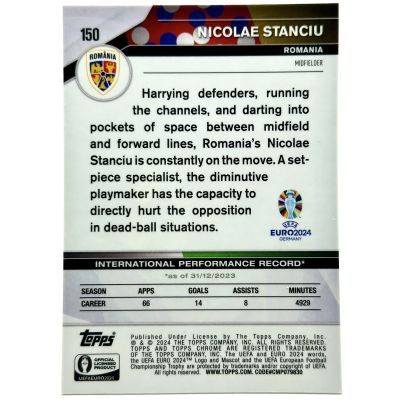 Nicolae Stanciu 2024 Topps Chrome UEFA Euro #150 Romania