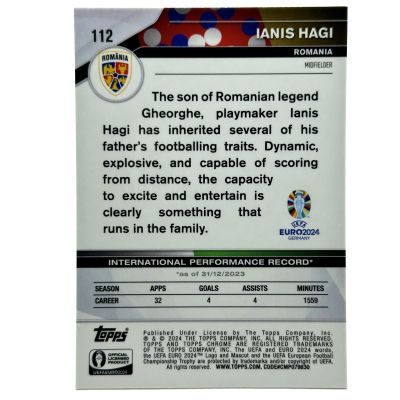 Ianis Hagi 2024 Topps Chrome UEFA Euro #112 Romania