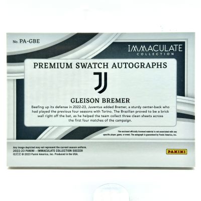 Gleison Bremer 2022-23 Panini Immaculate Collection - AUTO Patch 66/99 #PA-GBE Juventus