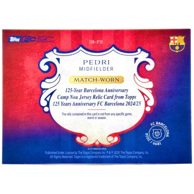 Pedri 2024-25 Topps 125 Years Barcelona - Match-Worn Patch 92/99 #JR-PE