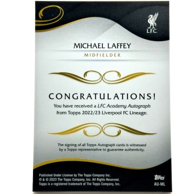 Michael Laffey 2022-23 Topps Liverpool Lineage - AUTO 1st Bowman Rookie RC #AU-ML
