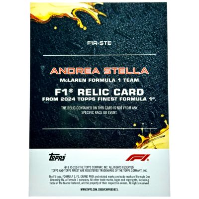 Andrea Stella 2024 Topps Finest Formula 1 - F1 RELIC Gold 09/25 #F1R-STE Mclaren