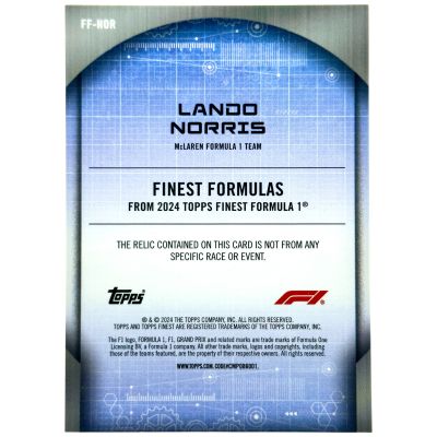 Lando Norris 2024 Topps Finest Formula 1 - Finest Formulas RELIC 86/99 #FF-NOR Mclaren