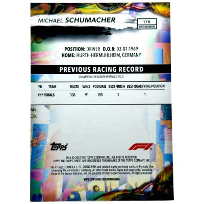 Michael Schumacher 2024 Topps Finest Formula 1 - Uncommon Blue 90/150 #178 Ferrari