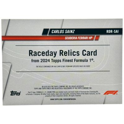 Carlos Sainz 2024 Topps Finest Formula 1 - Raceday RELIC Green Refractor 33/50 #RDR-SAI Ferrari