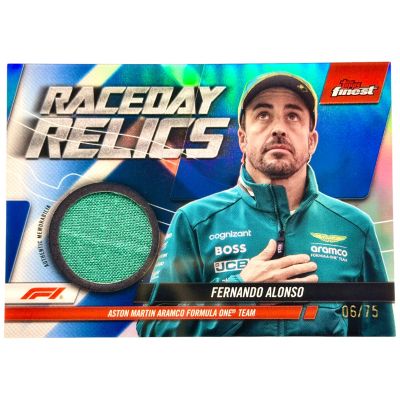 Fernando Alonso 2024 Topps Finest Formula 1 - Raceday RELIC Blue Refractor 06/75 #RDR-ALO Aston Martin
