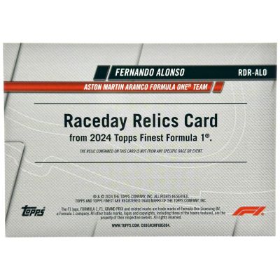Fernando Alonso 2024 Topps Finest Formula 1 - Raceday RELIC Blue Refractor 06/75 #RDR-ALO Aston Martin