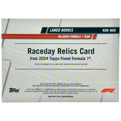 Lando Norris 2024 Topps Finest Formula 1 - Raceday RELIC Green Refractor 12/50 #RDR-NOR Mclaren