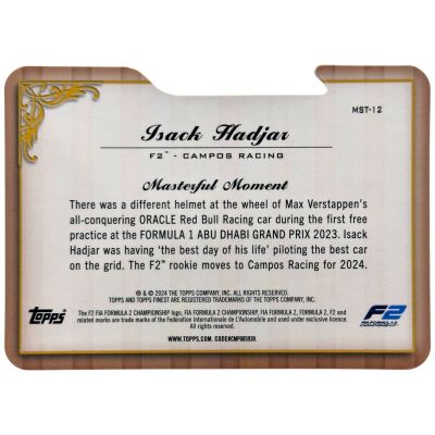 Isack Hadjar 2024 Topps Finest Formula 1 - F2 Masters Die-cut 17/74 #MST-12 Campos Racing