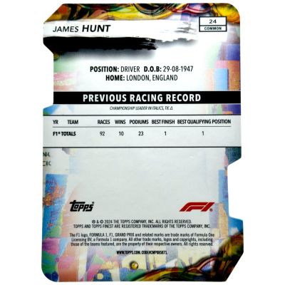 James Hunt 2024 Topps Finest Formula 1 - Common Die-Cut 20/99 #24 McLaren