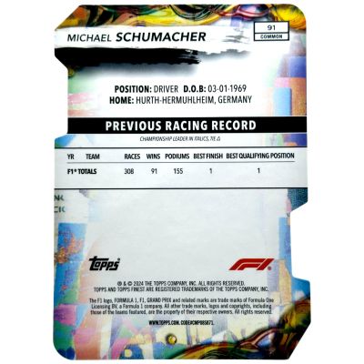 Michael Schumacher 2024 Topps Finest Formula 1 - Common Die-Cut 98/99 #91 Ferrari
