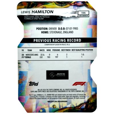 Lewis Hamilton 2024 Topps Finest Formula 1 - Uncommon Die-Cut Refractor 61/75 #196 Mercedes