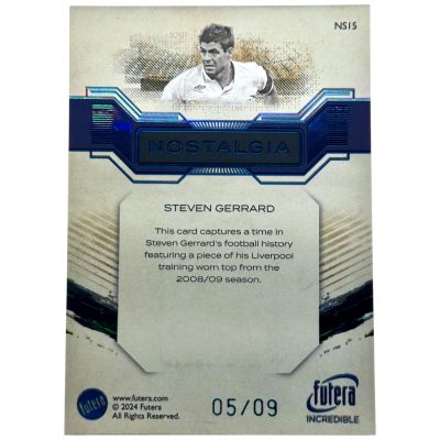 Steven Gerrard 2024 Futera Incredible - Nostalgia Worn Jersey 05/09 #NS15 FC Liverpool