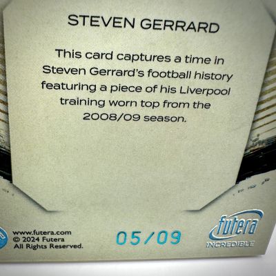 Steven Gerrard 2024 Futera Incredible - Nostalgia Worn Jersey 05/09 #NS15 FC Liverpool