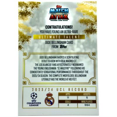 Jude Bellingham 2024-25 Topps Match Attax - Ultimate Talent El Maestro Madrid #UTF-JB Real Madrid