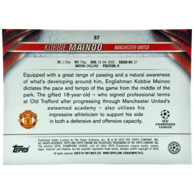 Kobbie Mainoo 2023-24 Topps Chrome Sapphire UEFA - Future Stars Yellow 39/75 #57 Manchester United